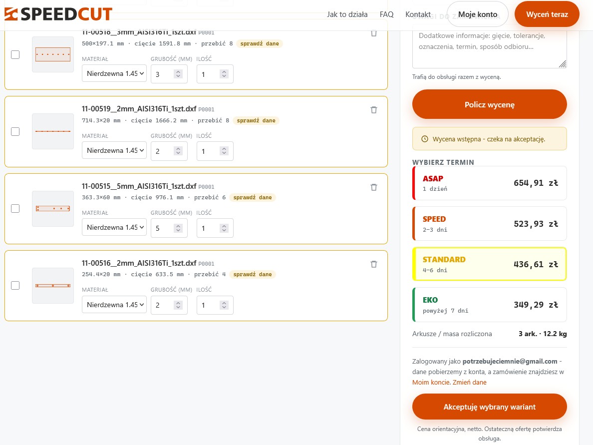 Speedcut.pl — wycena